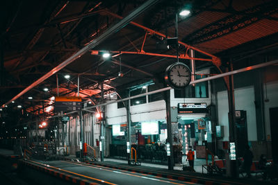 View of illuminated railroad station platform