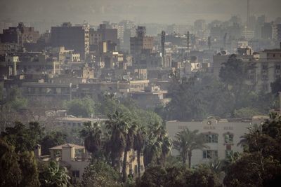 High angle view of buildings in city