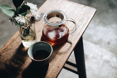 High angle view of tea cup on table