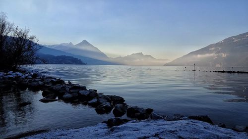 Scenic view of lake against sky