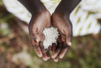 Close-up of hand holding white food