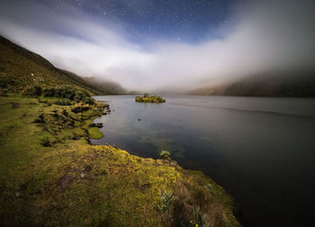 Scenic view of sea against sky at night