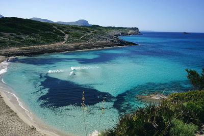 Scenic view of sea against clear sky