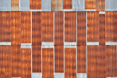 Full frame shot of rusty corrugated metallic wall