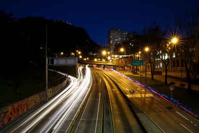 Light trails on road at night