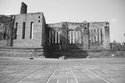 Exterior of historic building against clear sky