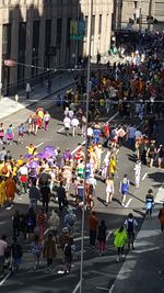 People walking on city street