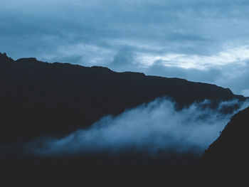 Scenic view of silhouette mountain against sky