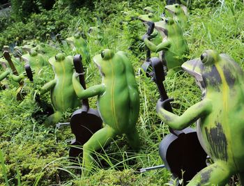 View of statues on field