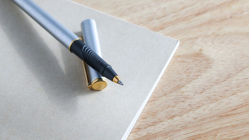High angle view of pen on table