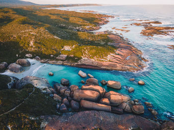 High angle view of rocks on beach