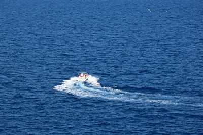 High angle view of boat in sea