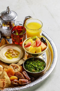 High angle view of fruits on table