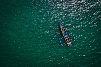 High angle view of boat in sea