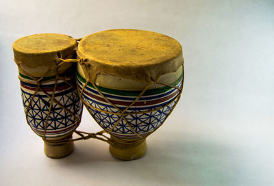 Close-up of cake against white background