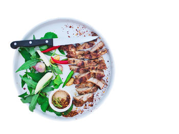 High angle view of food against white background