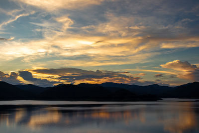 Scenic view of lake against sky during sunset