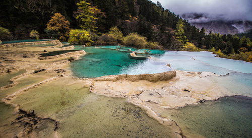 High angle view of swimming pool by lake