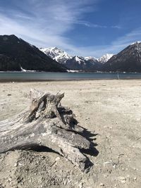 Scenic view of snowcapped mountains against sky