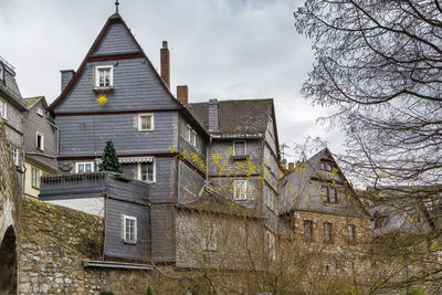 Historical houses on the lahn river bank in wetzlar, germany