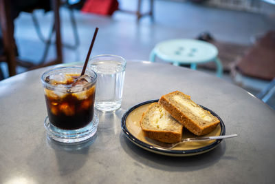 Close-up of breakfast served on table