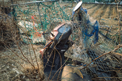 High angle view of abandoned fishing net