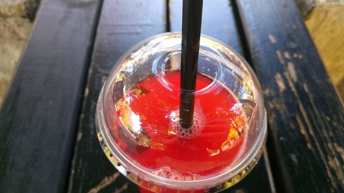 High angle view of drink on table