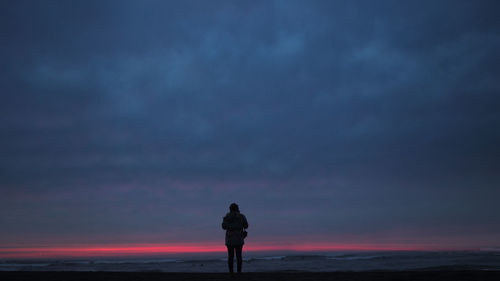 Rear view of man standing on beach