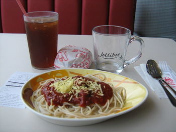 Close-up of food on table