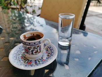 High angle view of coffee on table