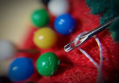 Close-up of colorful pin cushion