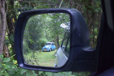 Reflection of car on side-view mirror