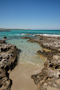 Scenic view of sea against clear sky