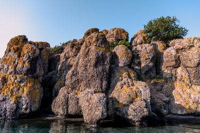 Low angle view of rock formations