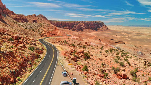 High angle view of road amidst landscape against sky