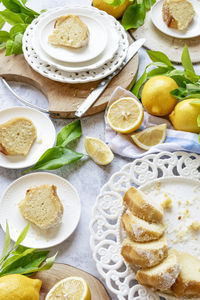 High angle view of breakfast served on table