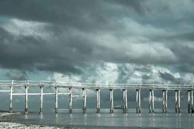 Scenic view of sea against storm clouds