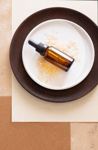 High angle view of food in plate on table