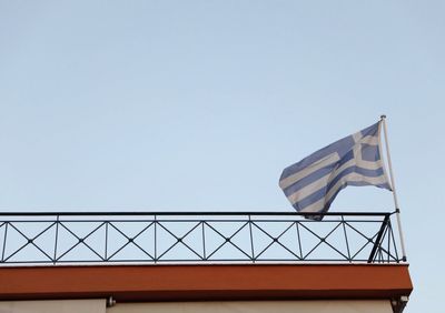 Low angle view of flag against clear sky