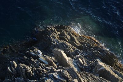 High angle view of rocks on beach