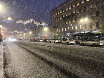 View of city street at night