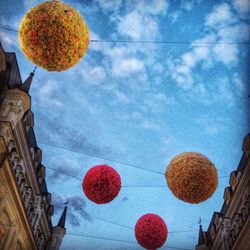 Low angle view of hot air balloons