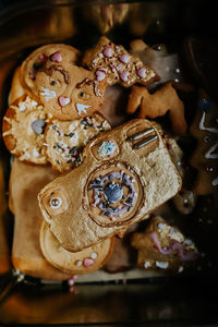 High angle view of cookies on table