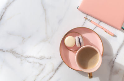 High angle view of coffee cup on table