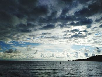 Scenic view of sea against dramatic sky