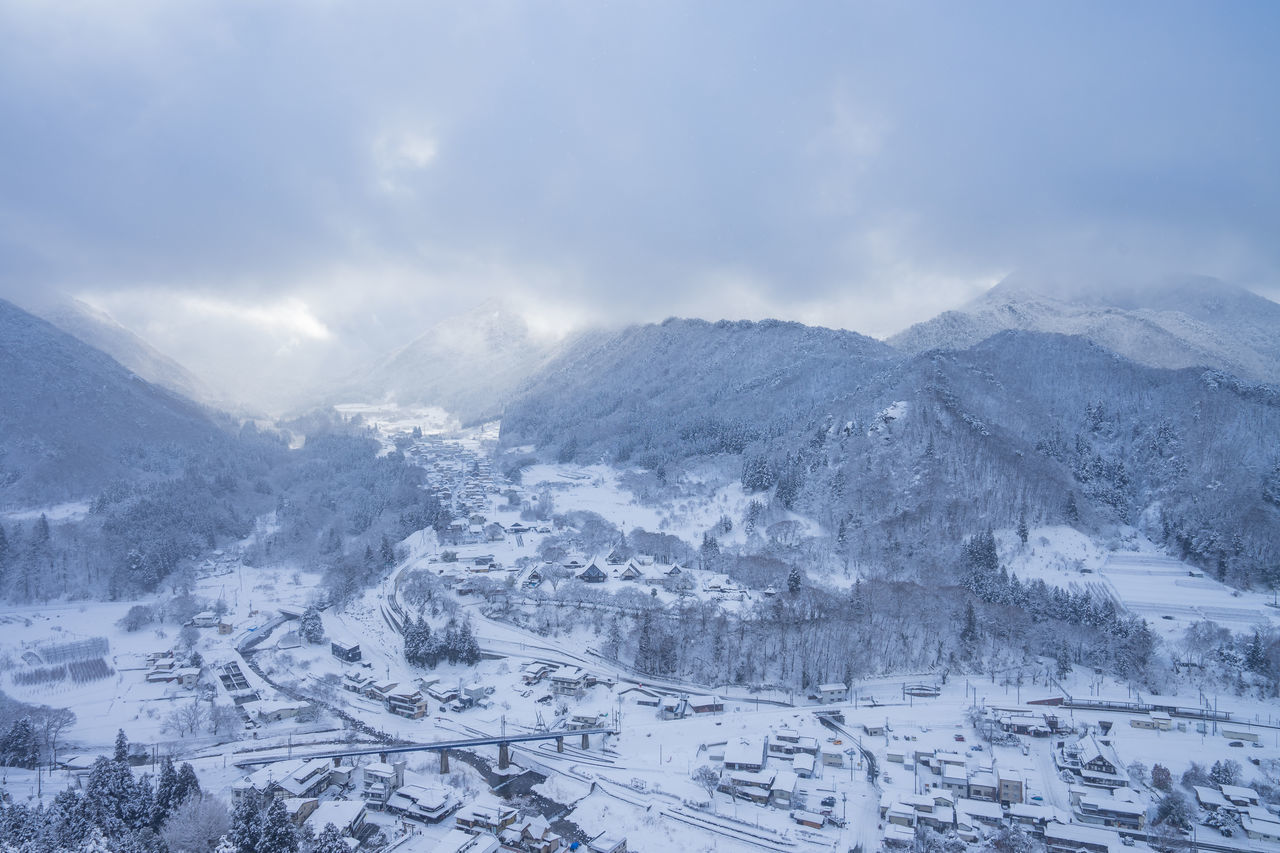 SNOW COVERED MOUNTAINS AGAINST SKY