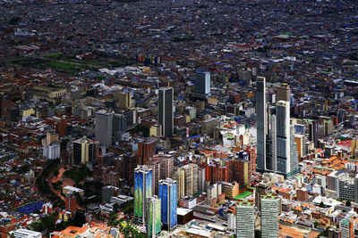 High angle view of city buildings