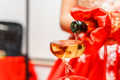 Close-up of red wine in glass