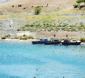 High angle view of people on shore