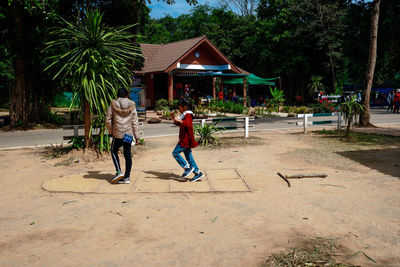 People walking in park